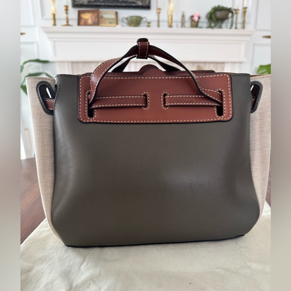 Calfskin Linen Mini Lazo Tote Khaki Green - Picture 7 of 12